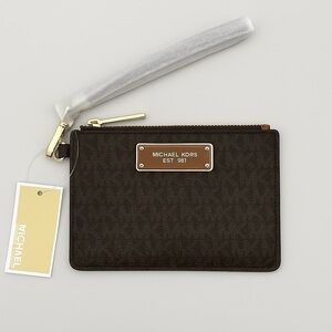 Michael Kors Dark Brown Wristlet with Gold Accents